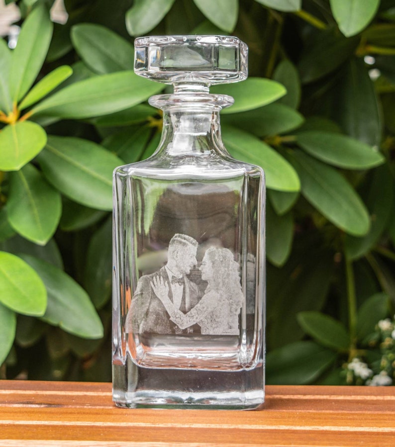 Etched photo Decanter | Barware, House warming gift, Anniversary, new home, first house, etched glass, home portrait, unique gifts, custom image 2