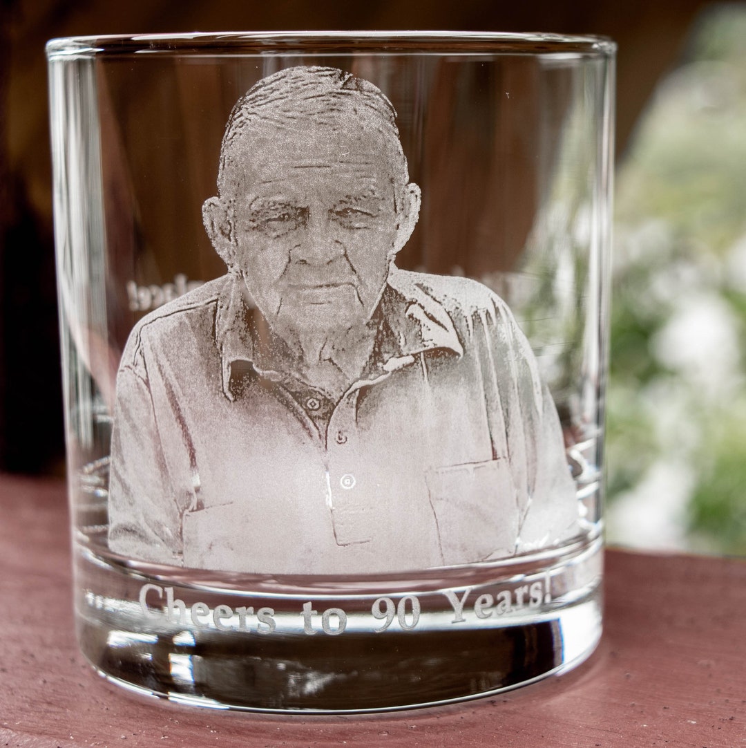 Engraved Picture on Whiskey Glass Birthday, Retirement, Personalized