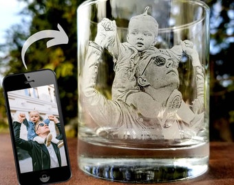 Vaso de whisky con foto grabada personalizada, regalo para el Día del Padre
