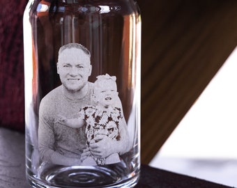 Beer Can Glass, Personalized photography etched glass gift for friends and family, fathers day gift