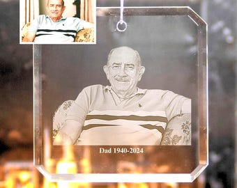 Personalized Memorial Ornament, Engraved Photo Christmas Ornament, Loss of Father Gift, Sympathy Gift, Remembrance Gift