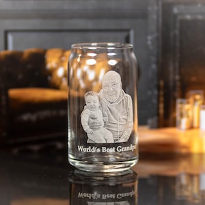 Beer Can Glass, Personalized photography etched glass gift for friends and family, fathers day gift