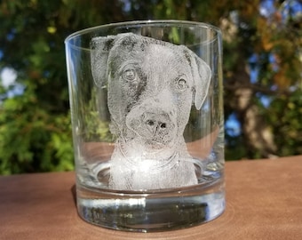 Rocks glass, photograph on glass, custom glasses, pet photo, dog lover, dog, pet lover, animal lover,  custom order, etched glass, for pets