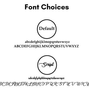 May include: A graphic showing two font choices for text. The first font is a simple sans-serif font labeled "Default". The second font is a cursive script font labeled "Script".