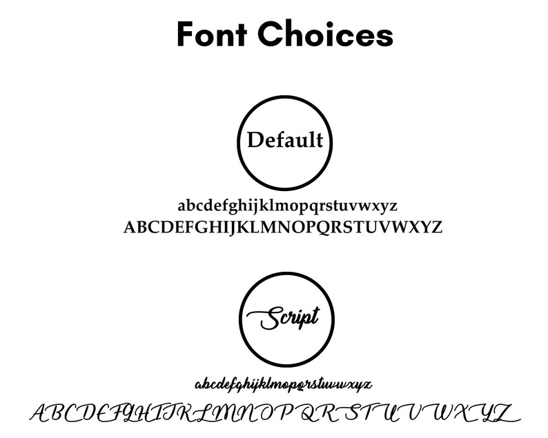 May include: A graphic showing two font choices for text. The first font is a simple sans-serif font labeled "Default". The second font is a cursive script font labeled "Script".