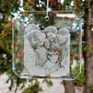 Pet Portrait Ornament | pet lover, pet memorial, memorial gift, engraved glass photo, etched picture, personalized gift, dog lover afbeelding 3