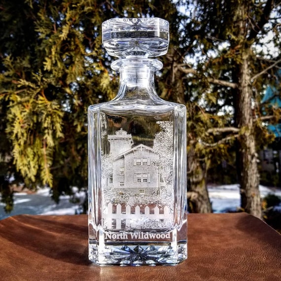 Etched photo Decanter | Barware, House warming gift, Anniversary, new home, first house, etched glass, home portrait, unique gifts, custom