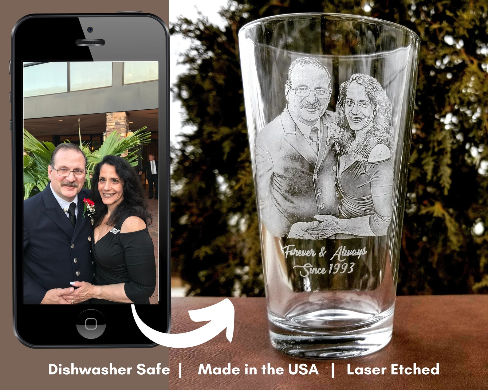 Etched Photo Pint Glass picture on glass photo gifts Etsy