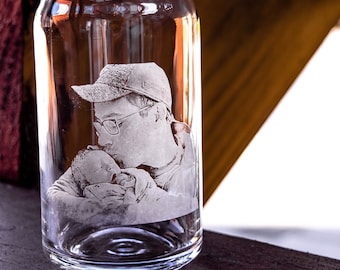 Personalized Father's Day Photo Etched Glass | Papa, Grandpa Gift
