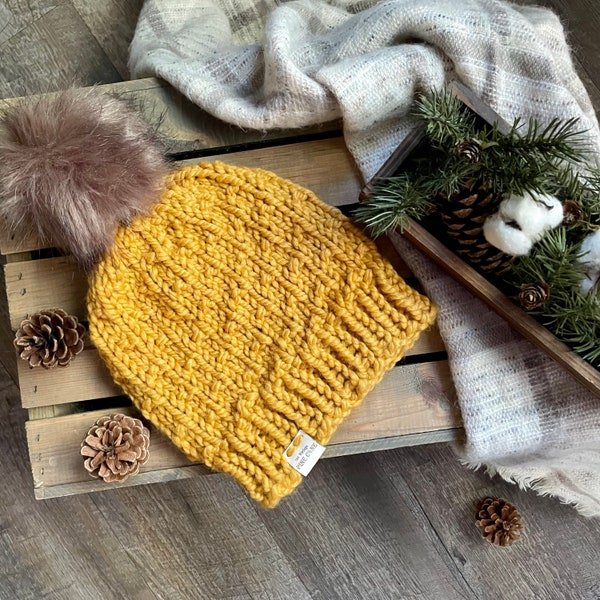 Ladies Winter Hat | The Jericho | Woman’s Knit Hat | Dotted Knit Hat | Bulky Knit Hat | Mustard Yellow Hat | Warm Winter Hat | Teen Girl Hat