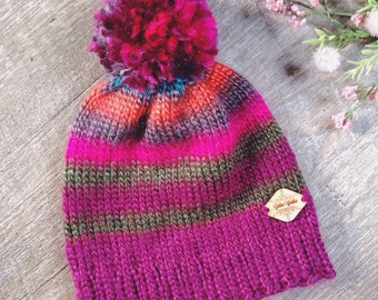 Baby ~ Toddler Warm Winter Beanie | Cute & Cozy Baby Knit Hat with Pompom "THE BRASELTON" in Cranberry Purple~Pink~Green~Orange~Blue