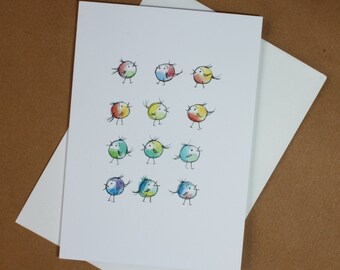 Tarjeta de felicitación con doce pájaros
