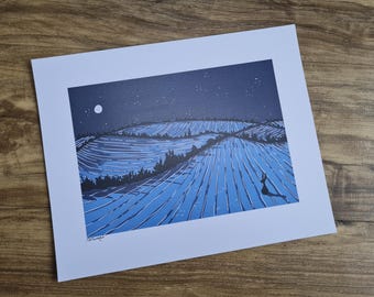 Luna llena azul y liebre - Lámina tamaño A4 sin marco