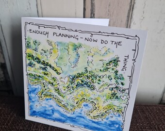 Inspirador, Ilustración de mapa, Basta de planificar, ¡Ahora hazlo!, Tarjeta ilustrada