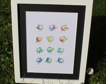 Lámina multicolor con un original estampado de pájaros - Impresión de 10 x 8 pulgadas sin marco