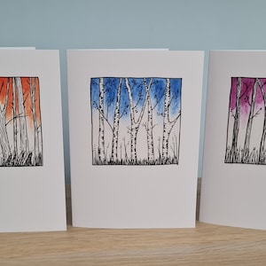 Juego de seis tarjetas de felicitación con diseño de abedules en acuarela – Tarjetas de felicitación en blanco con temática de bosque imagen 3
