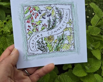 Nature Connection, Hand-drawn, Water-coloured, Botanical Illustrated Card