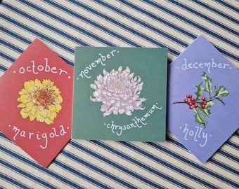 Flor de nacimiento de noviembre, Crisantemo, Cumpleaños, Tarjeta botánica ilustrada de otoño
