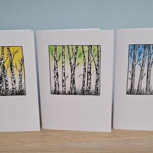 Juego de seis tarjetas de felicitación con diseño de abedules en acuarela – Tarjetas de felicitación en blanco con temática de bosque imagen 2