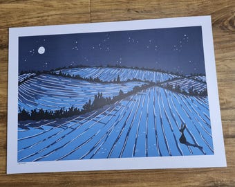 Luna llena azul y liebre - Lámina A3 sin marco