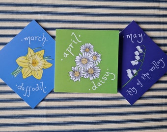 Flor de nacimiento de abril, Margarita de cumpleaños, Tarjeta ilustrada botánica de primavera
