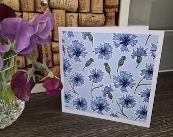 Cornflower, Hand-drawn, Blue original design, Botanical Illustrated Card