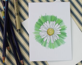 White green daisy A6 greeting card and envelope