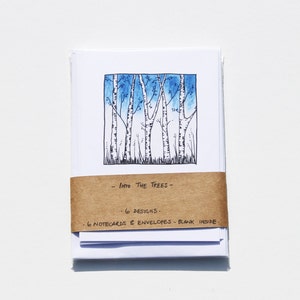 Juego de seis tarjetas de felicitación con diseño de abedules en acuarela – Tarjetas de felicitación en blanco con temática de bosque imagen 7