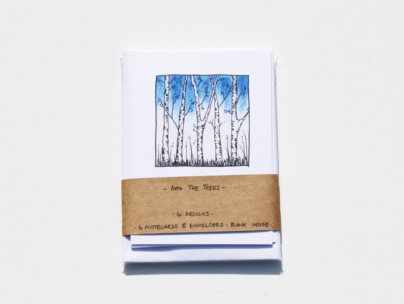 Juego de seis tarjetas de felicitación con diseño de abedules en acuarela – Tarjetas de felicitación en blanco con temática de bosque imagen 7