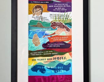 READY TO SHIP - Yocheved and Bithia (Pharoah's Daughter) / Moses in the Nile / Torah portion Shemot - Framed 8"x16" Giclee Fine Art Print