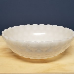 Anchor Hocking Milk Glass Bubble Bowl, Vintage White Serving Bowl