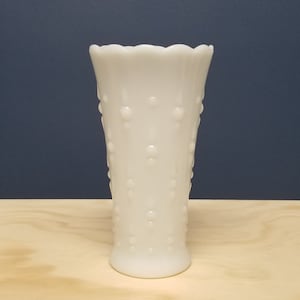 Mid Century Milk Glass Vase, Anchor Hocking Teardrop and Pearl Vase