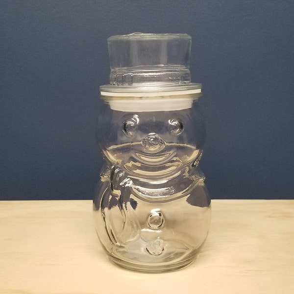 Vintage Glass Snowman Canister Cookie Jar by Libbey, Retro Christmas Decor