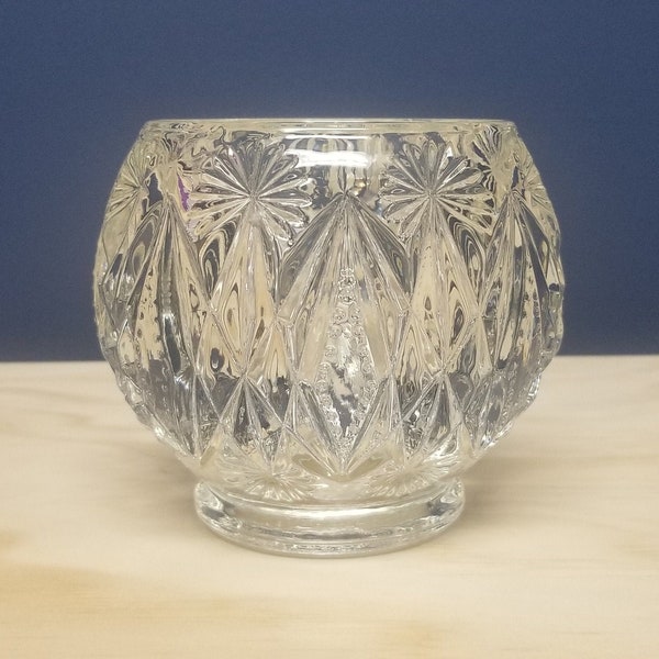 Vintage Glass Rose Bowl Vase with Diamonds and Flowers by Avon