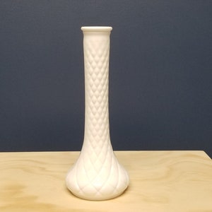 Vintage Milk Glass Vase with Diamond Pattern, Hoosier Glass Vase