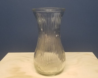 Large Vintage Glass Vase by Hoosier Glass, Textured Clear Glass Vase, 4086-A