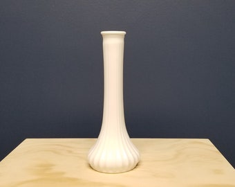 Mid Century Hoosier White Milk Glass Vase with Panels, Fluted Vase