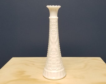 Tall Milk Glass Bud Vase with Star Pattern, Vintage Milk Glass Vase