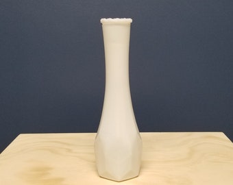 Vintage Geometric Milk Glass Vase by EO Brody of Cleveland, White Bud Vase
