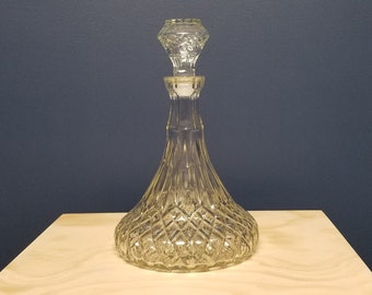 Decantador de whisky de vidrio prensado vintage con tapón