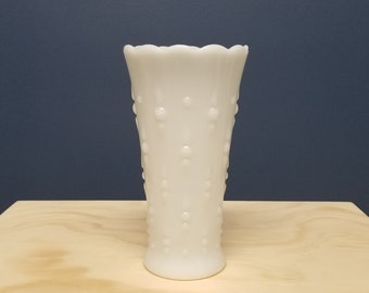 Mid Century Milk Glass Vase, Anchor Hocking Teardrop and Pearl Vase