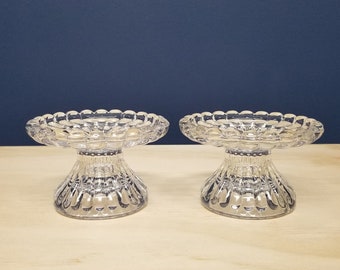 Clear Glass Candlestick Holders with Ribs for Taper Candles, Vintage Candleholder, Candle Holder