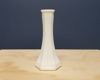 Small Milk Glass Bud Vase with Ribs by E.O. Brody