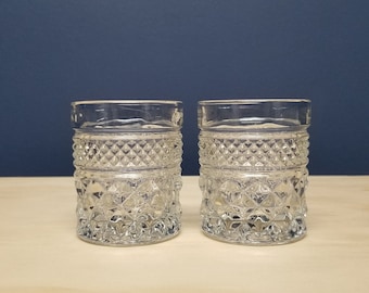 2 Anchor Hocking Wexford Shot Glasses, 3 Ounce Shot Glass, Diamond Pattern, Vintage Barware