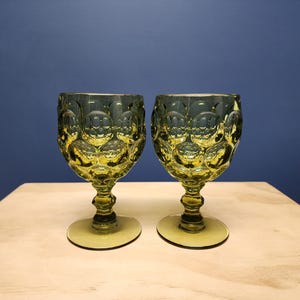 Mid Century Green Glass Goblets, Imperial Provincial, Set of 2 Vintage Water Wine Glasses