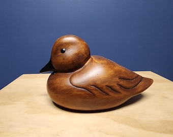 Primitive Duck Piggy Bank, Vintage Ceramic, Looks Like Wood