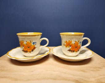 Mikasa Garden Club Flowerfest Coffee Cups with Saucers, Vintage set of 2