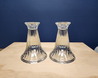 Ribbed Glass Candlestick Holders, Taper Candle Holders, Vintage set of 2