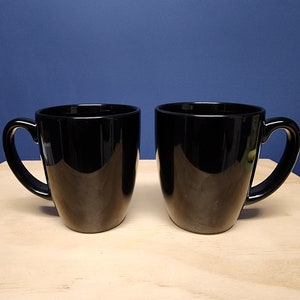2 Vintage Black Ceramic Coffee Mugs by Corelle, Stoneware