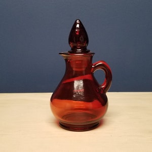 Vintage Red Glass Perfume Bottle with Stopper, Avon Strawberry Bath Foam Pitcher